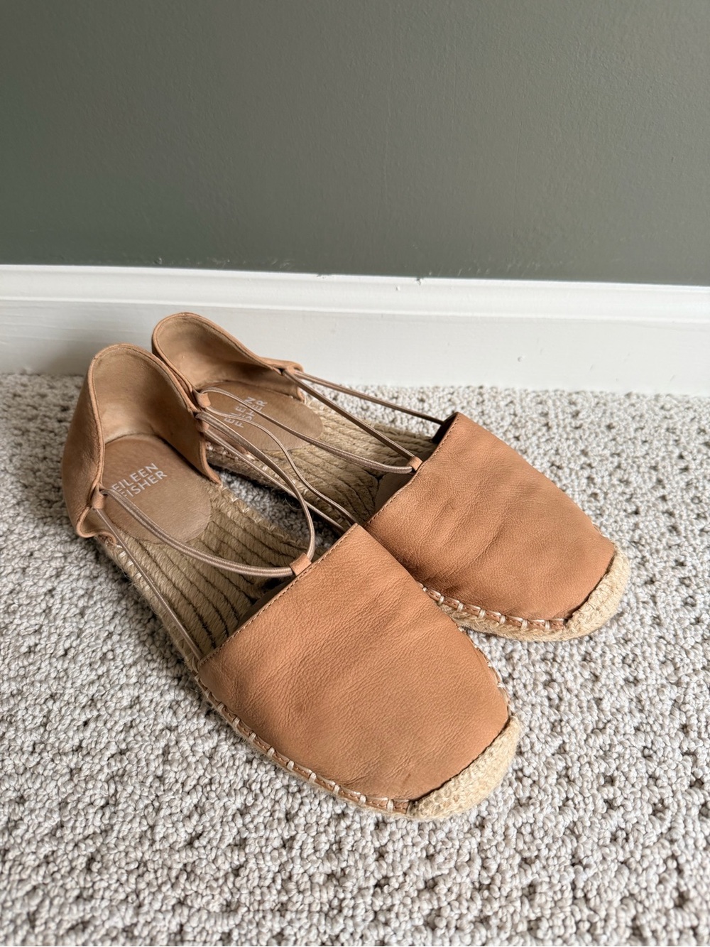 Eileen Fisher Cognac Leather Espadrille Flats